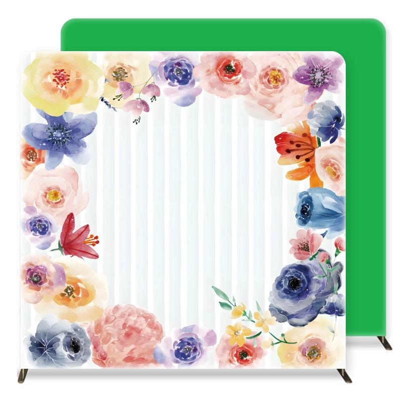 婚禮 photobooth 花卉相框背景布幕，配合綠幕虛擬背景設計，適合婚宴、派對與主題活動