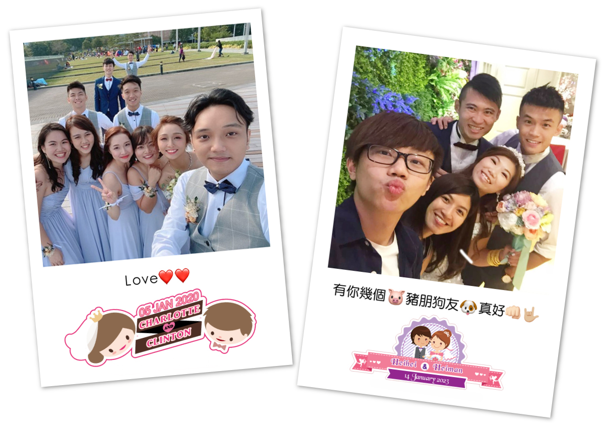 LomoBooth 婚禮即影即印寶麗來風格相片,展示賓客留言及個人化婚禮相框設計